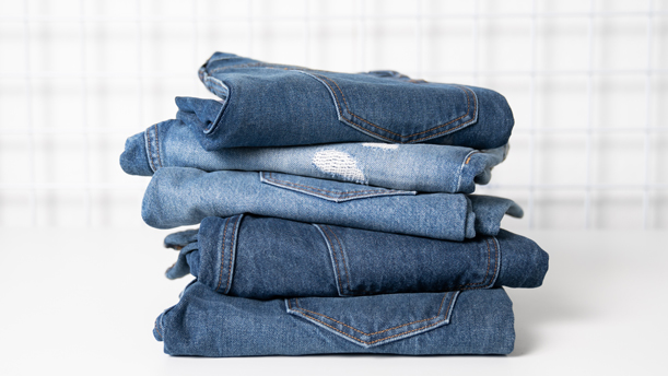 Stack of folded denim